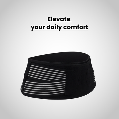 Black headband with white stripes on a light gray background with text 'Elevate your daily comfort'.